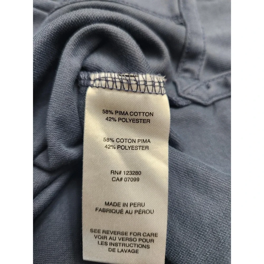 TravisMathew Polo Shirt Mens XL Blue Stripe Chest Logo Golf Pima Cotton Blend